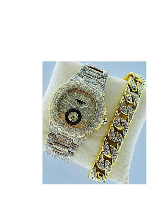 Stone iced wrist watch for men
